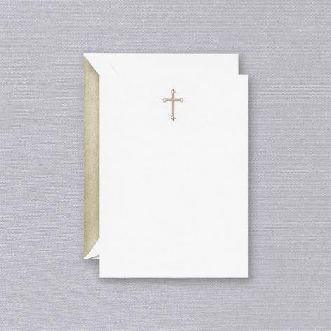 Crane Paper Engraved Gold Cross Pearl White Imprintable Invitation Cards