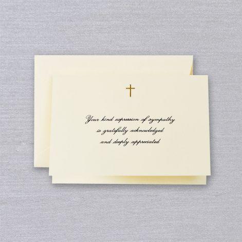 Crane Paper Engraved Gold Cross Sympathy Acknowledgement Ecru Boxed Notes