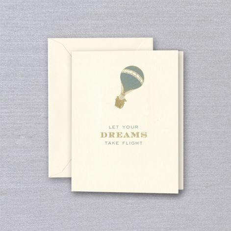 Crane Paper Engraved Hotair Balloon Dreams Take Flight Ecru Birthday Greeting Card