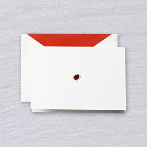 Crane Paper Engraved Ladybug Pearl White Boxed Notes