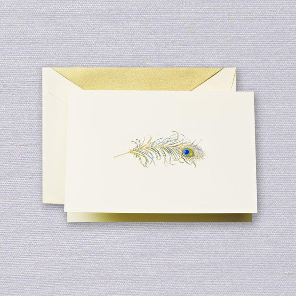Crane Paper Engraved Peacock Feathers Ecru Boxed Notes