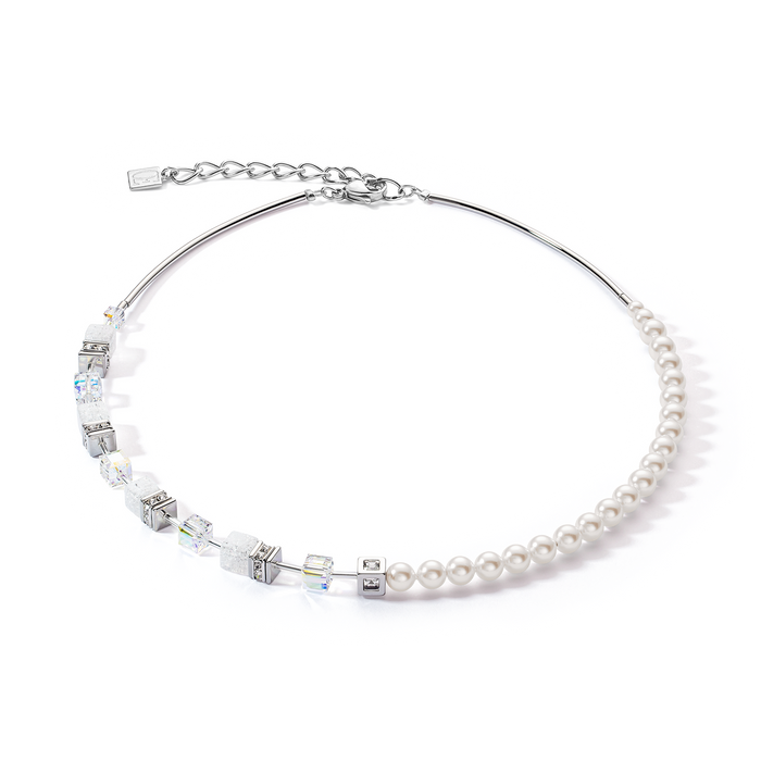 GeoCUBE Precious Fusion Pearls necklace white silver