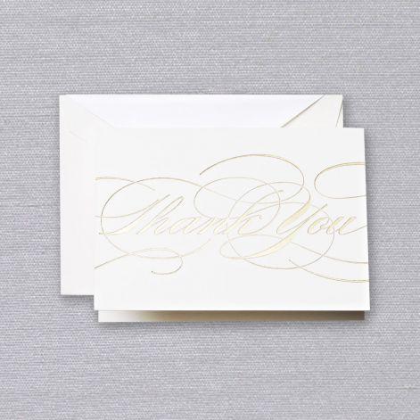 Crane Paper Gold Foil Stampled Flourish Thank You Pearl White Boxed Notes