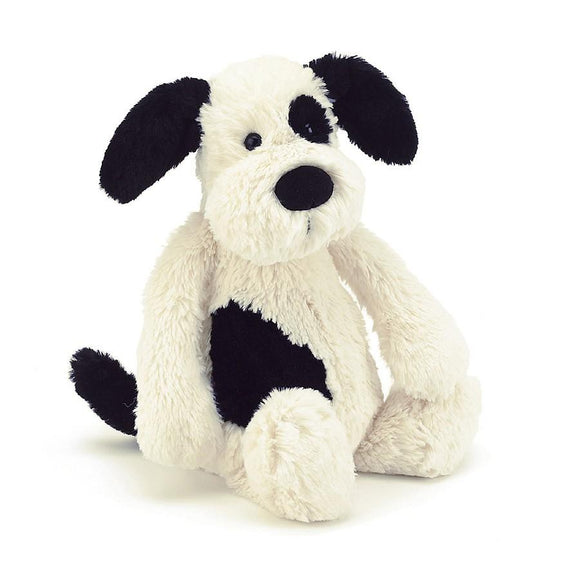 JellyCat Bashful Black & Cream Puppy Medium Plush Toy
