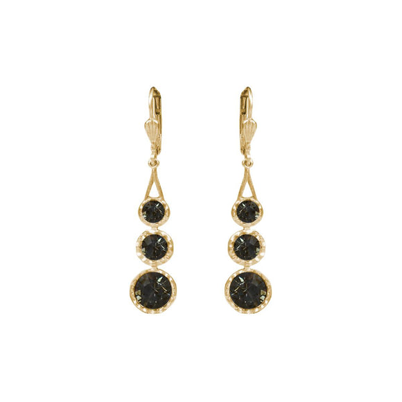 La Vie Parisienne by Catherine Popesco 3 Stone Gold Drop Earring Black Diamond