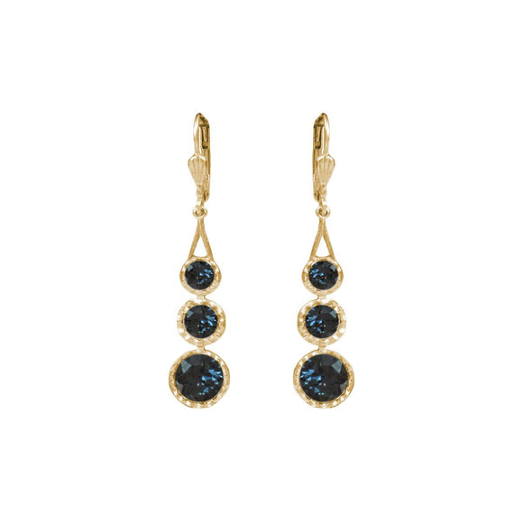 La Vie Parisienne by Catherine Popesco 3 Stone Gold Drop Earring Midnight Blue