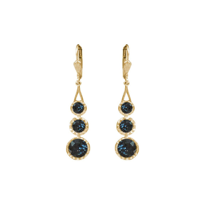 La Vie Parisienne by Catherine Popesco 3 Stone Gold Drop Earring Midnight Blue