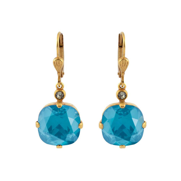 La Vie Parisienne by Catherine Popesco Cushion Cut Square Gold Drop Earring Azure