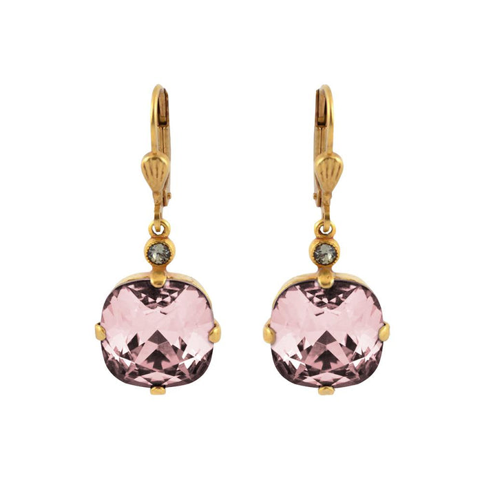 La Vie Parisienne by Catherine Popesco Cushion Cut Square Gold Drop Earring Blush Pink