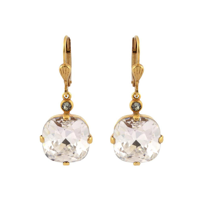 La Vie Parisienne by Catherine Popesco Cushion Cut Square Gold Drop Earring Crystal