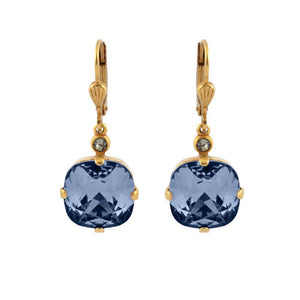 La Vie Parisienne by Catherine Popesco Cushion Cut Square Gold Drop Earring Midnight Blue
