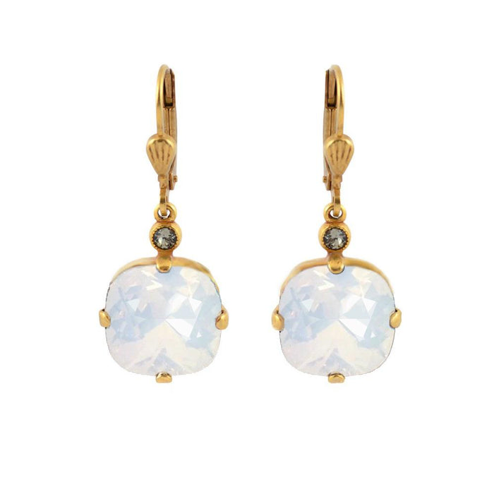 La Vie Parisienne by Catherine Popesco Cushion Cut Square Gold Drop Earring White Opal