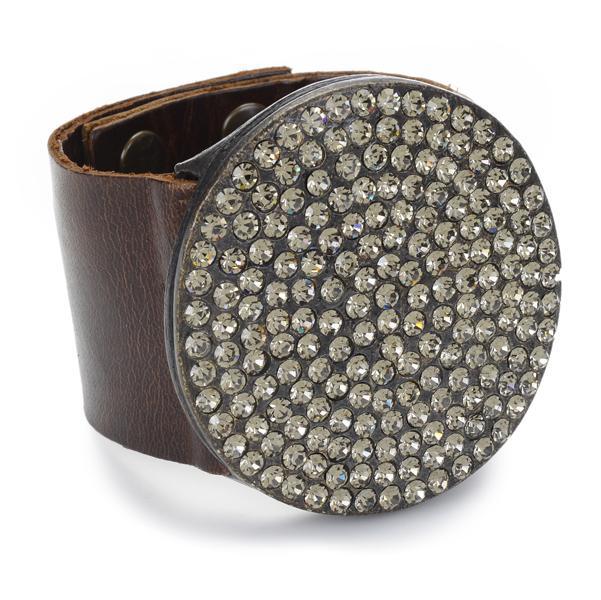 Large Crystal Round Disc Swarovski Crystals Leather Bracelet