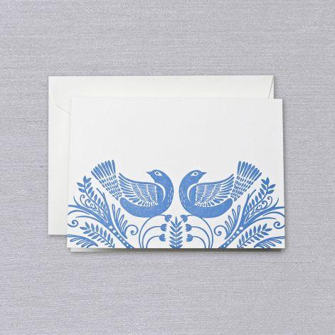 Crane Paper Letterpressed Blue Birds Pearl White Lettra® Boxed Notes