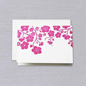 Crane Paper Letterpressed Fushia Plum Blossom Pearl White Lettra® Boxed Notes