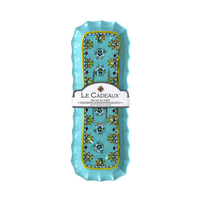 Madrid Turquoise Patisserie Tray with Small Tongs Gift Set by Le Cadeaux