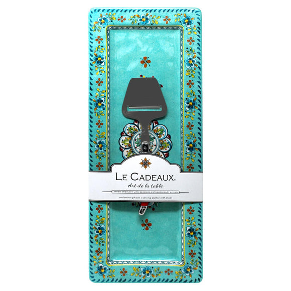 Madrid Turquoise Rectangle Serving Platter with Cheese Utensil Gift Set by Le Cadeaux