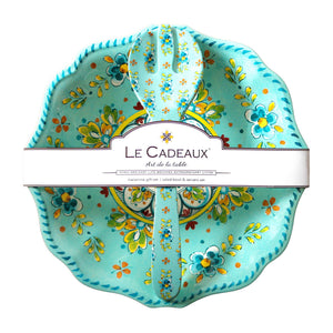 Madrid Turquoise Salad Bowl with Salad Servers Gift Set by Le Cadeaux