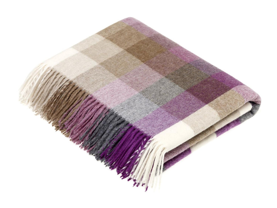 Merino Lambswool Throw Blanket - Harlequin - Clover, Made in England