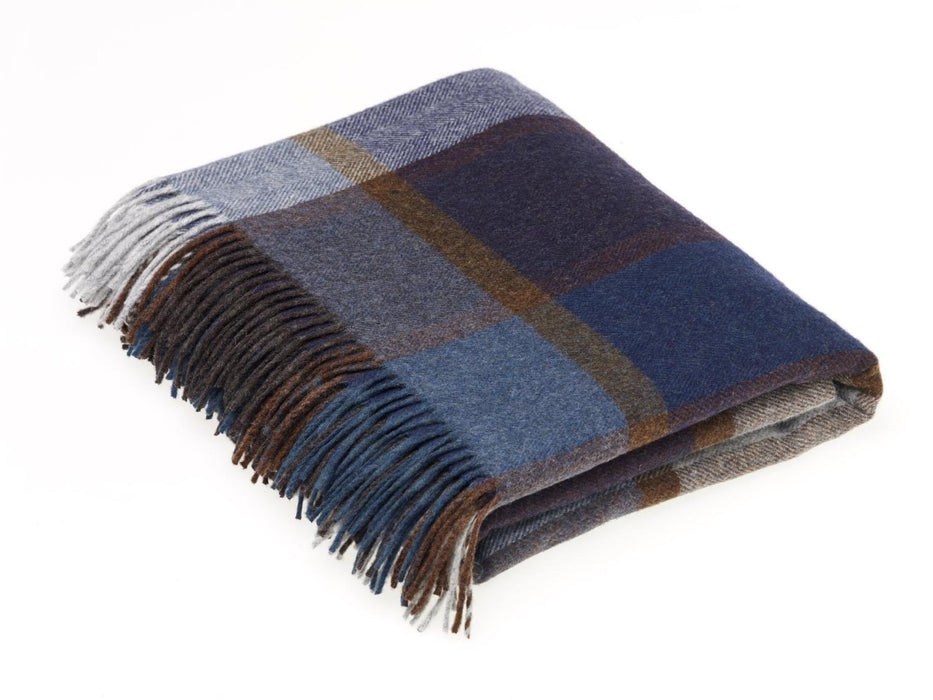 Merino Lambswool Throw Blanket - Pateley Blue - Made in England - Bronte by Moon