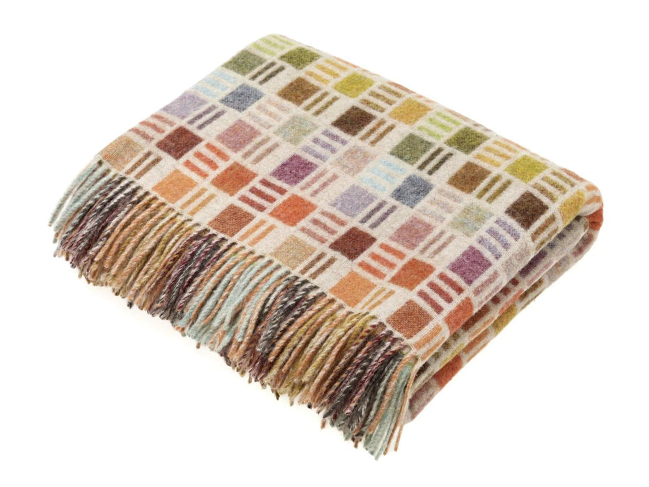 Merino Lambswool Throw Blanket - Ribbon Multi-Beige - Made in England