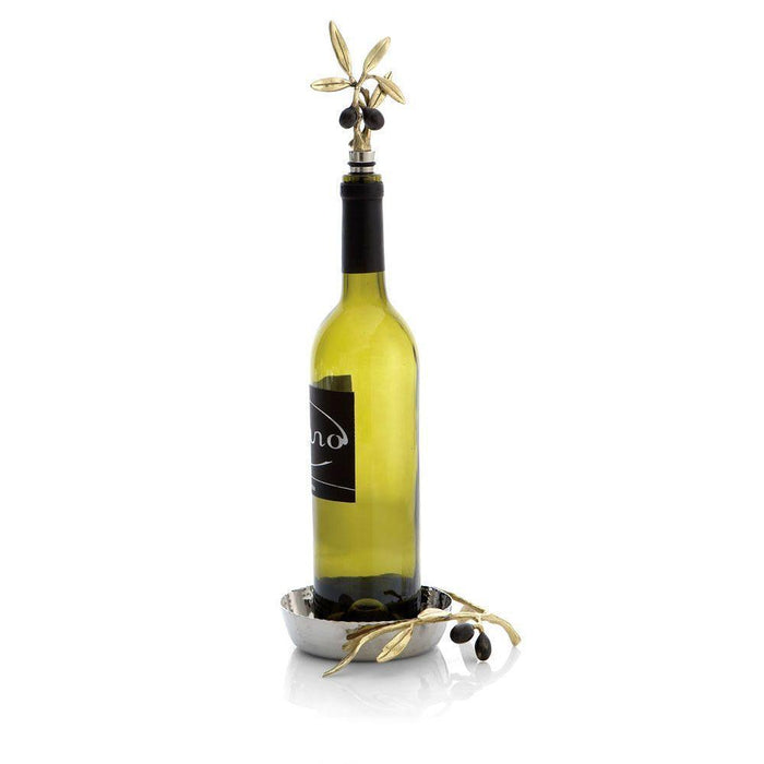 Michael Aram Olive Branch Wine Coaster and Stopper Set
