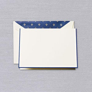 Crane Paper Navy Bordered Ecru Boxed Notes with Fleur de Lis Envelope Liner