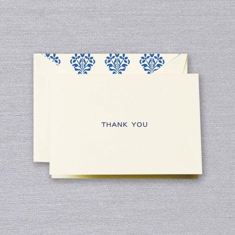 Crane Paper Navy Thank You Ecru Boxed Notes with Damask Envelope Liner