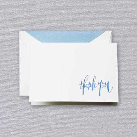 Crane Paper Newport Blue Engraved Thank You Pearl White Boxed Notes