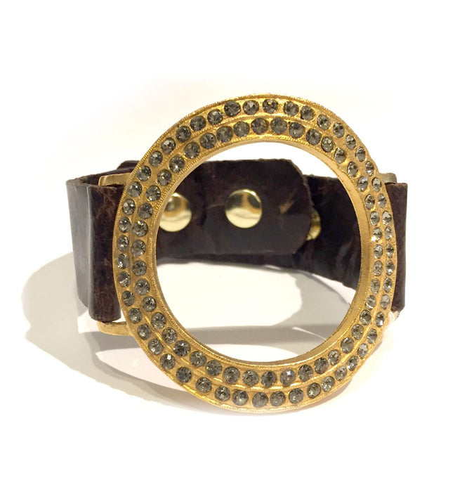 Open Circle Swarovski Crystal Leather Bracelet