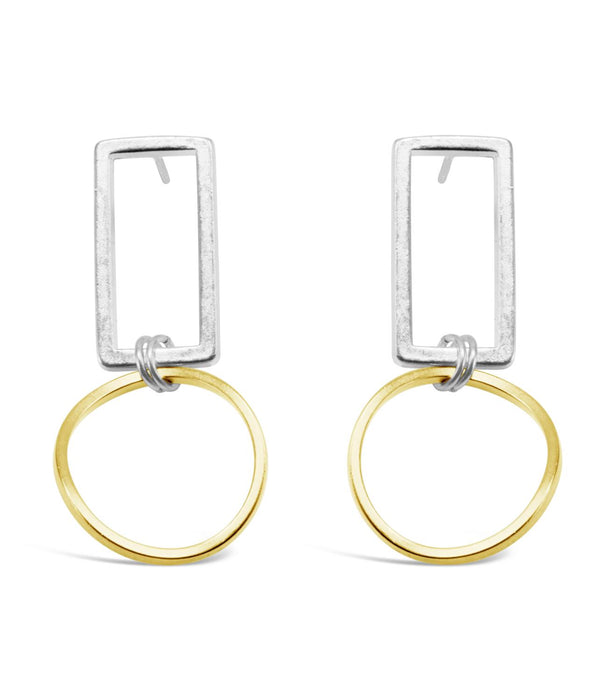 Open Rectangle and Circle Drop Earring
