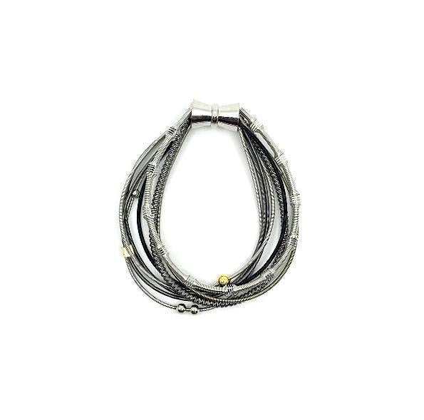 Piano Wire Bracelet Beaded and Textured in Silver, Slate, Black and Gold