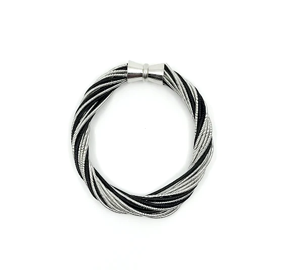 Piano Wire Bracelet Silver Black Twist