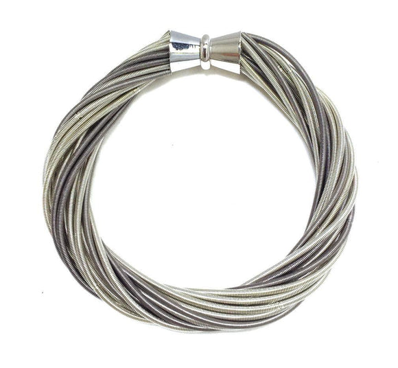 Piano Wire Bracelet Silver and Slate Twist