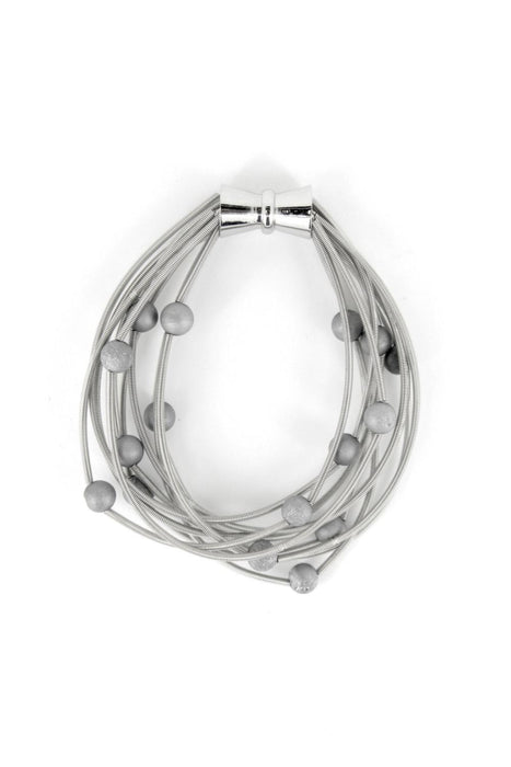 Piano Wire Bracelet in Silver with Silver Geode Stones