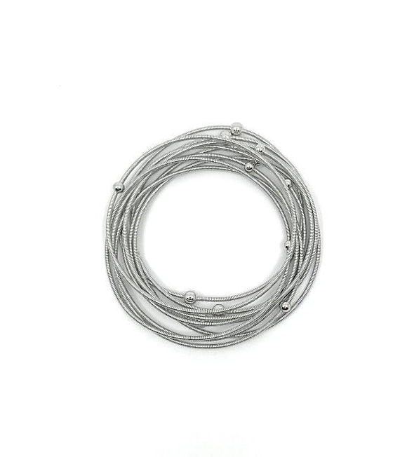 Piano Wire Braclet Beaded Silver Loose Set