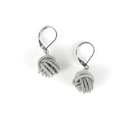 Piano Wire Earring Knot in Silver and White