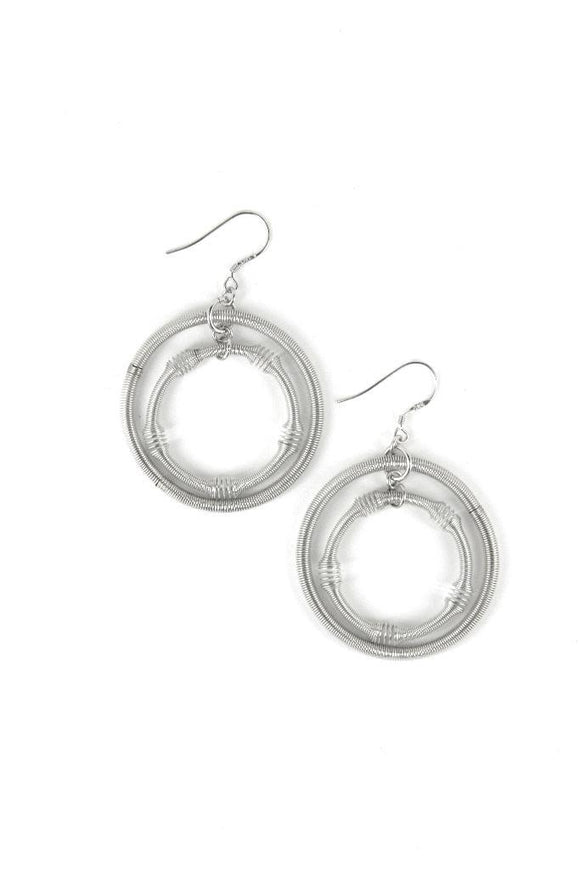 Piano Wire Earring Large Double Loop in Silver