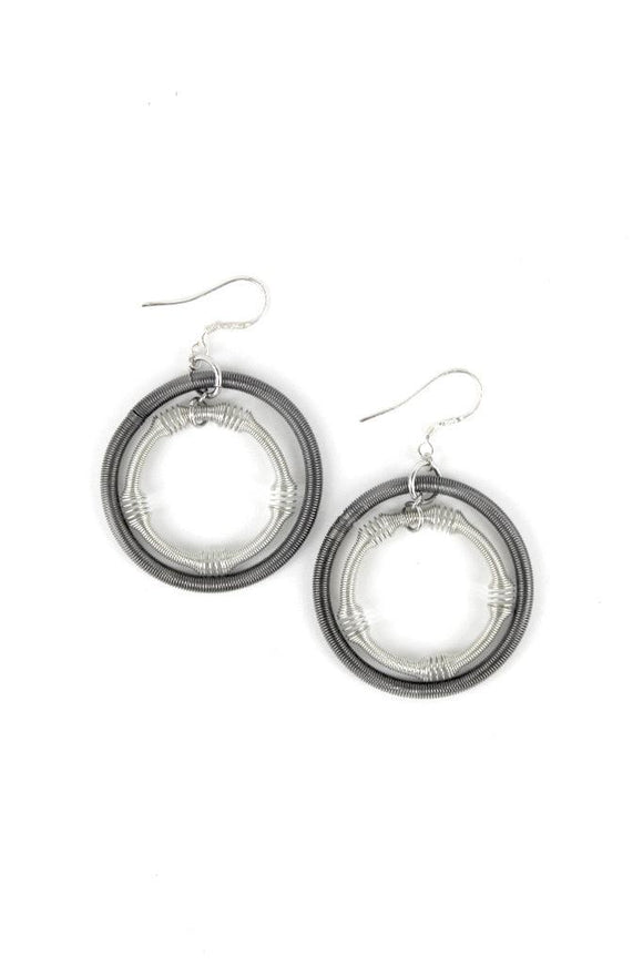 Piano Wire Earring Large Double Loop in Silver and Slate