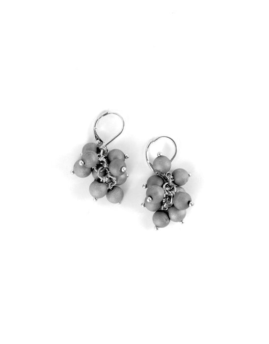 Piano Wire Earring Silver Geode Stone Grape Cluster