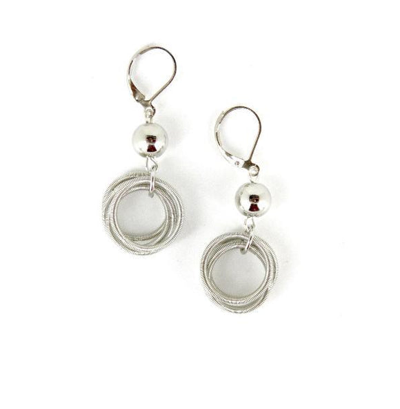 Piano Wire Earring Silver Loop with Silver Bead