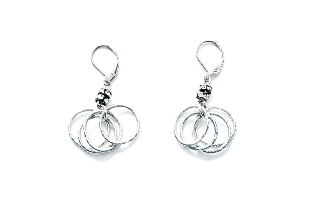 Piano Wire Earring Silver with Crystal Beads