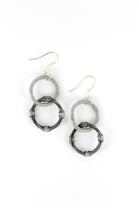 Piano Wire Earring Small Double Loop in Silver and Slate