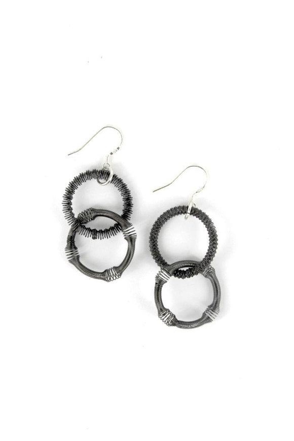 Piano Wire Earring Small Double Loop in Slate