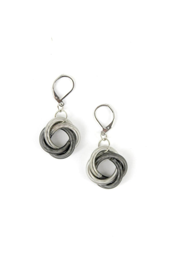 Piano Wire Earring Twisted Loop in Silver and Slate
