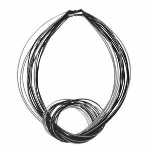Piano Wire Necklace Large Knot Black and Silver Shades