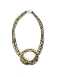 Piano Wire Necklace Large Knot in Champagne and Slate