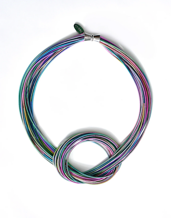 Piano Wire Necklace Large Knot in Multicolor