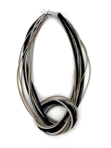Piano Wire Necklace Large Knot in Rose Gold, Black and Silver