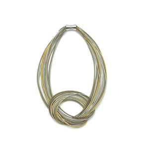 Piano Wire Necklace Large Knot in Silver and Gold Shades